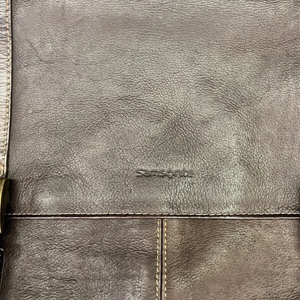 Samsonite Mens Dark Brown Leather Messenger Bag Briefcase Laptop Satchel 16 Inch - Picture 5 of 14